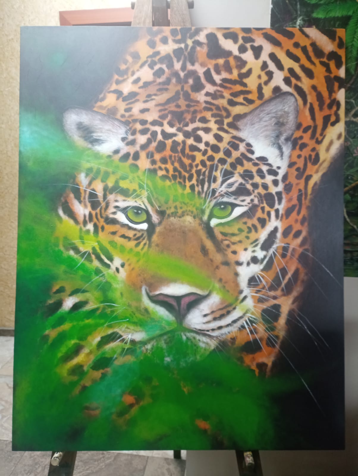 Curiosidad, jaguar oleo sobre lienzo 90x70